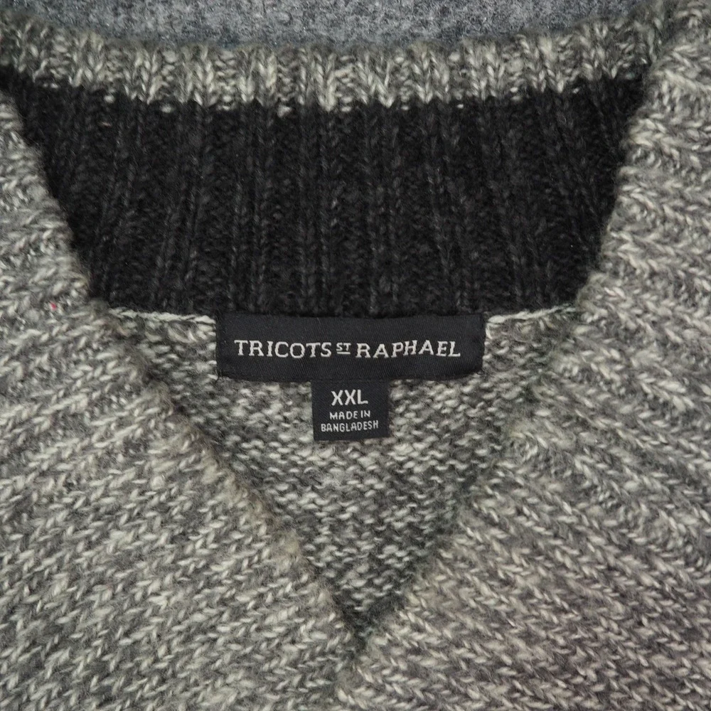 Tricots St Raphael Sweater Mens 2XL Colorblock Gray Blue Shawl Neck Grandpa Core